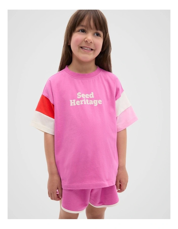 Panelled Retro Logo Tee in Wild Berry image 1