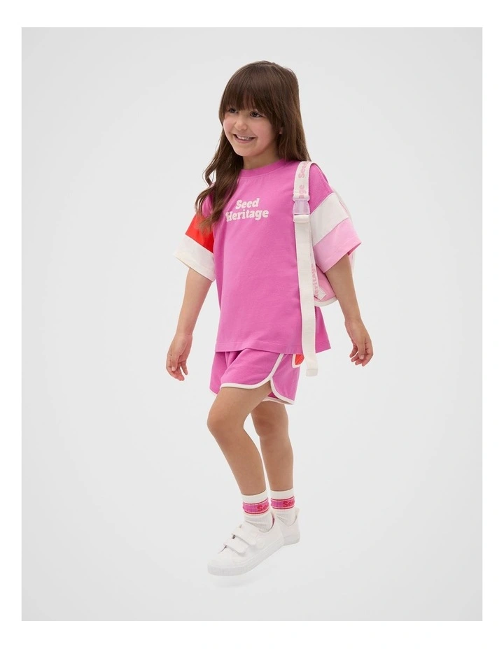 Panelled Retro Logo Tee in Wild Berry image 3