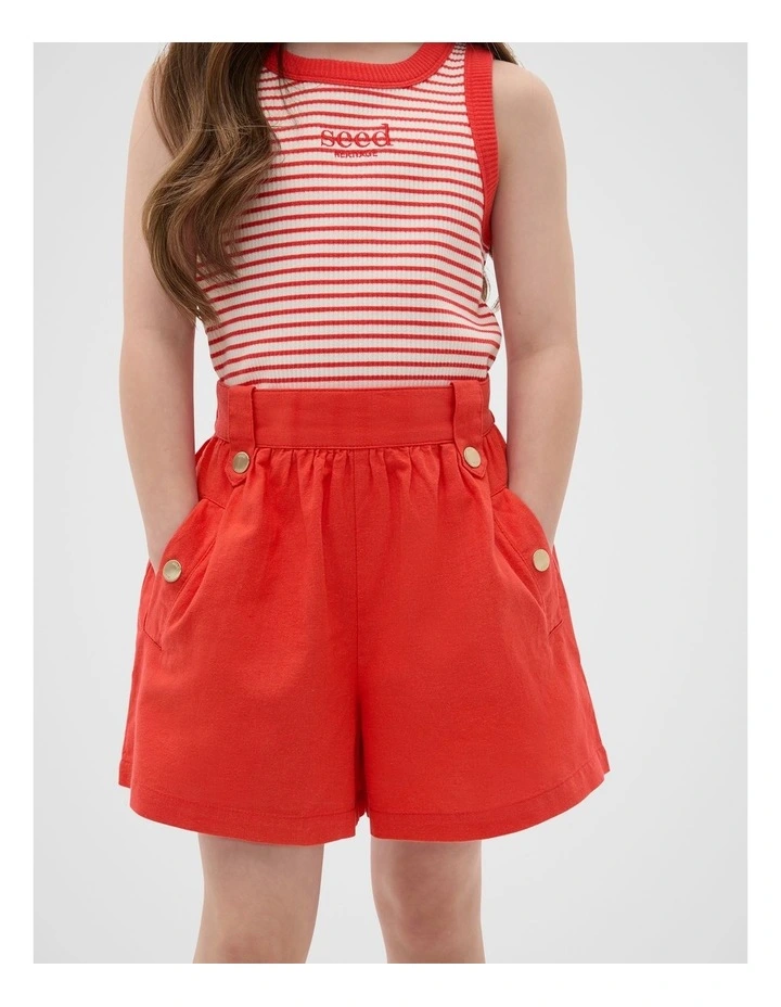 Flat Front Button Shorts in Strawberry Red image 1