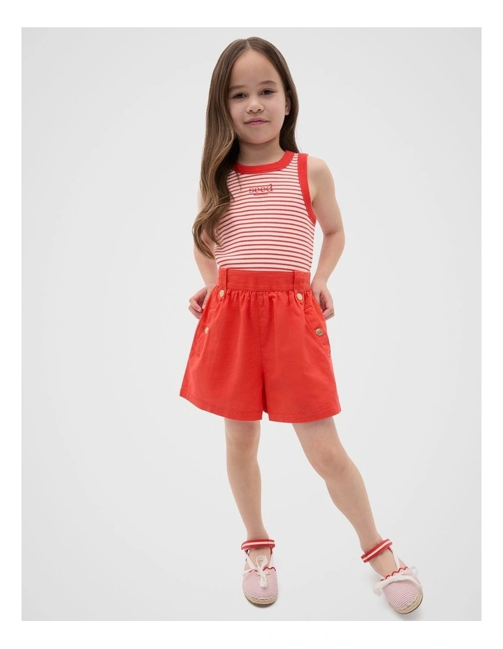 Flat Front Button Shorts in Strawberry Red image 3
