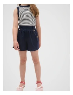 Flat Front Button Shorts in New Navy