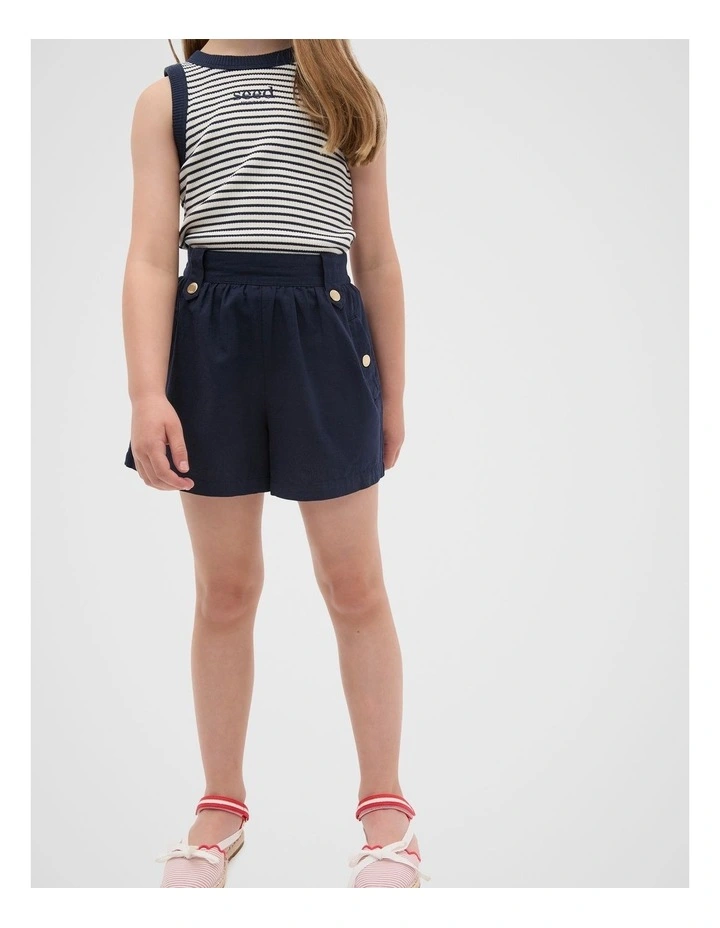Flat Front Button Shorts in New Navy image 1