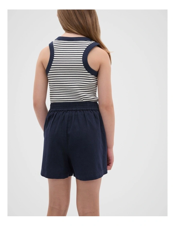 Flat Front Button Shorts in New Navy image 2