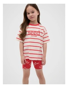 Core Stripe Logo Tee in Strawberry Red