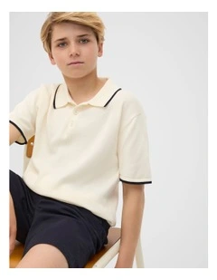 Knit Polo in Vintage Cream