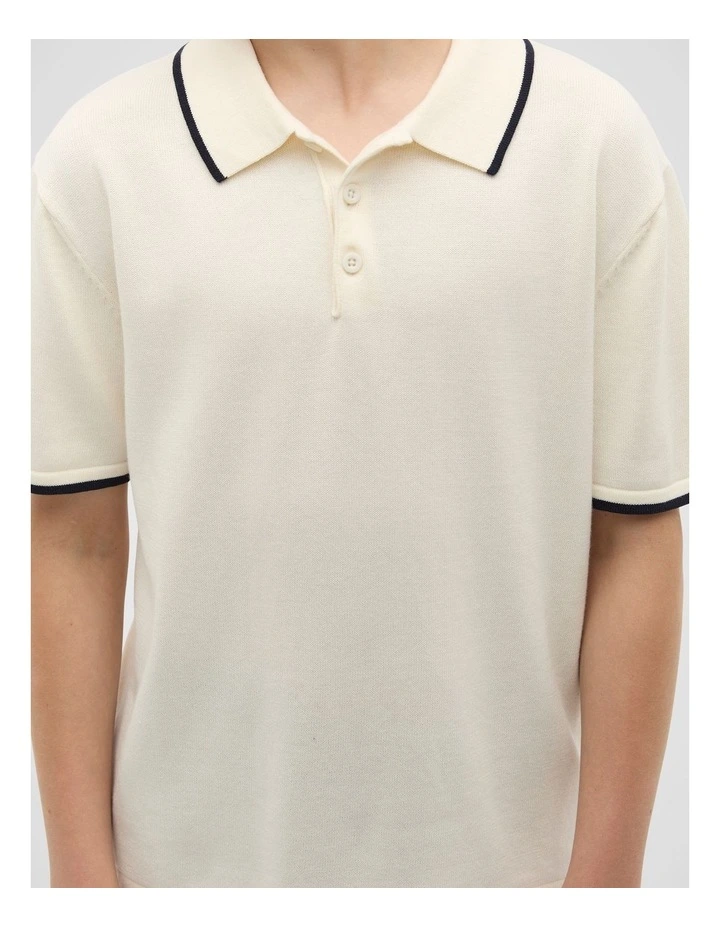 Knit Polo in Vintage Cream image 3