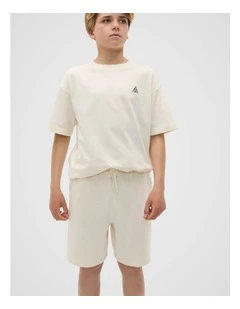 Long Line Track Shorts in Cream