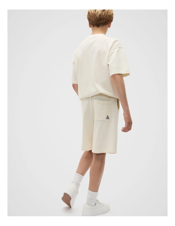 Long Line Track Shorts in Cream image 2