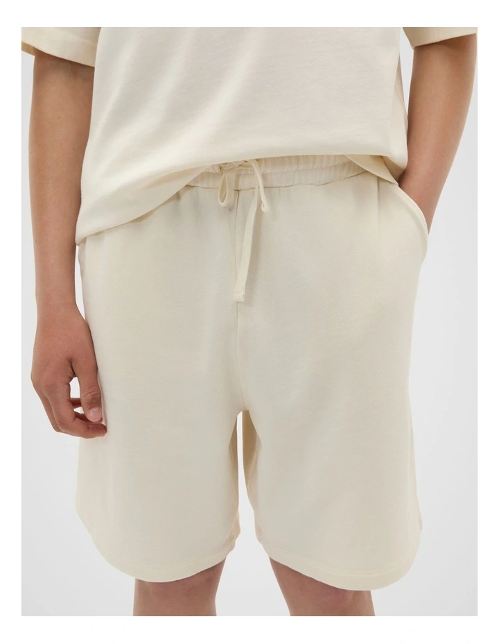 Long Line Track Shorts in Cream image 3