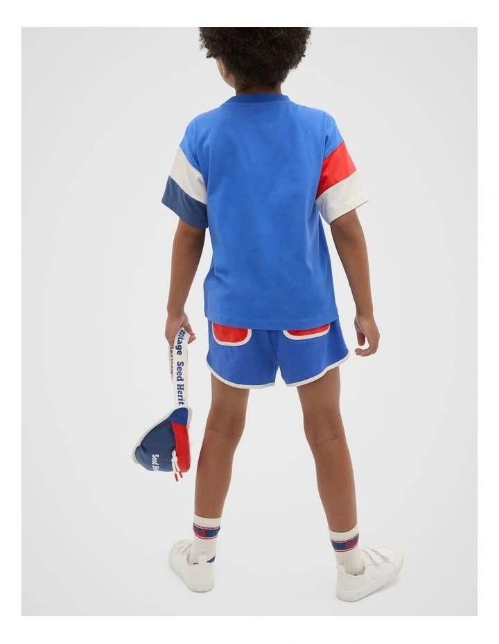 Panelled Retro Logo Tee in Azure Blue image 2