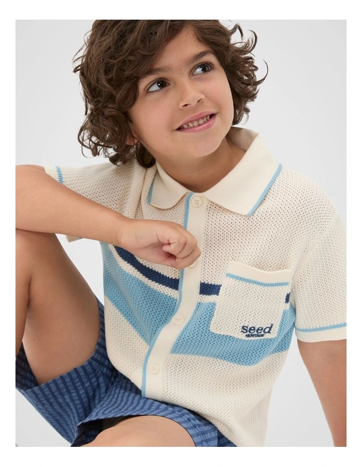 Stripe Knit Shirt in Vintage Cream image 1