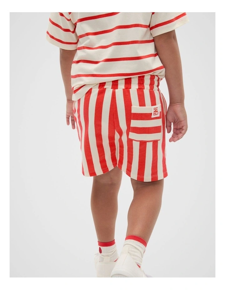 Core Stripe Track Short in Strawberry Red image 2