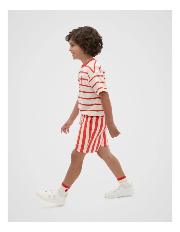 Core Stripe Track Short in Strawberry Red image 3