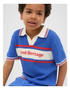 Logo Knit Polo in Azure Blue