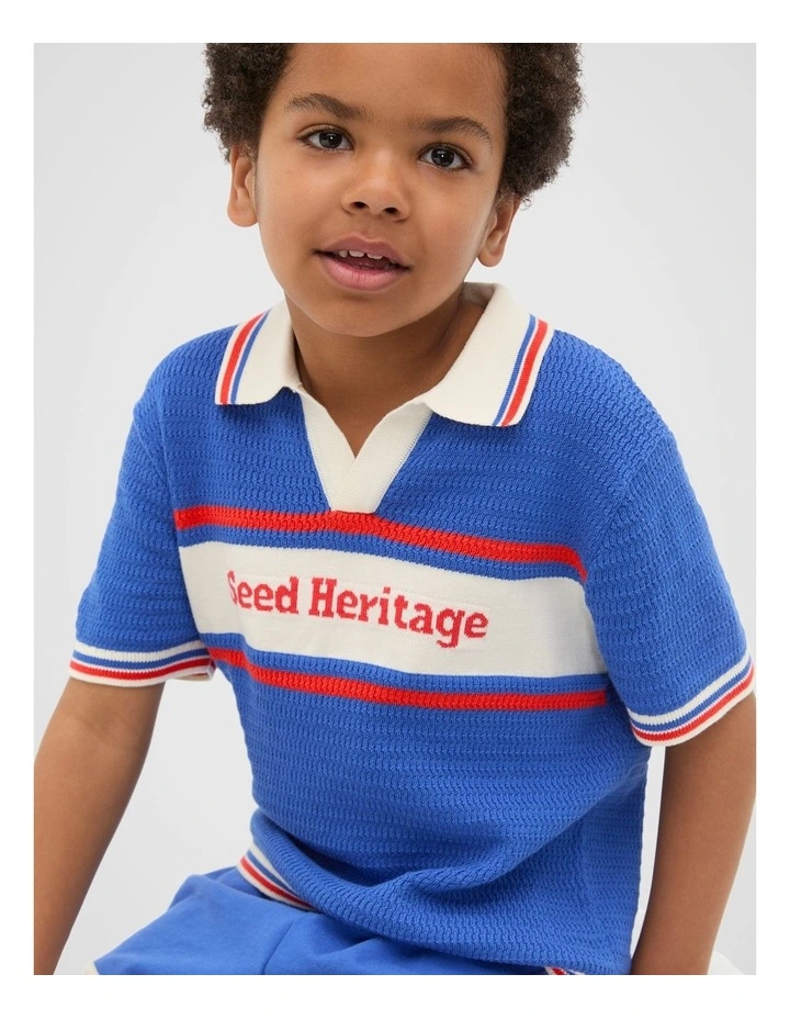 Logo Knit Polo in Azure Blue image 1