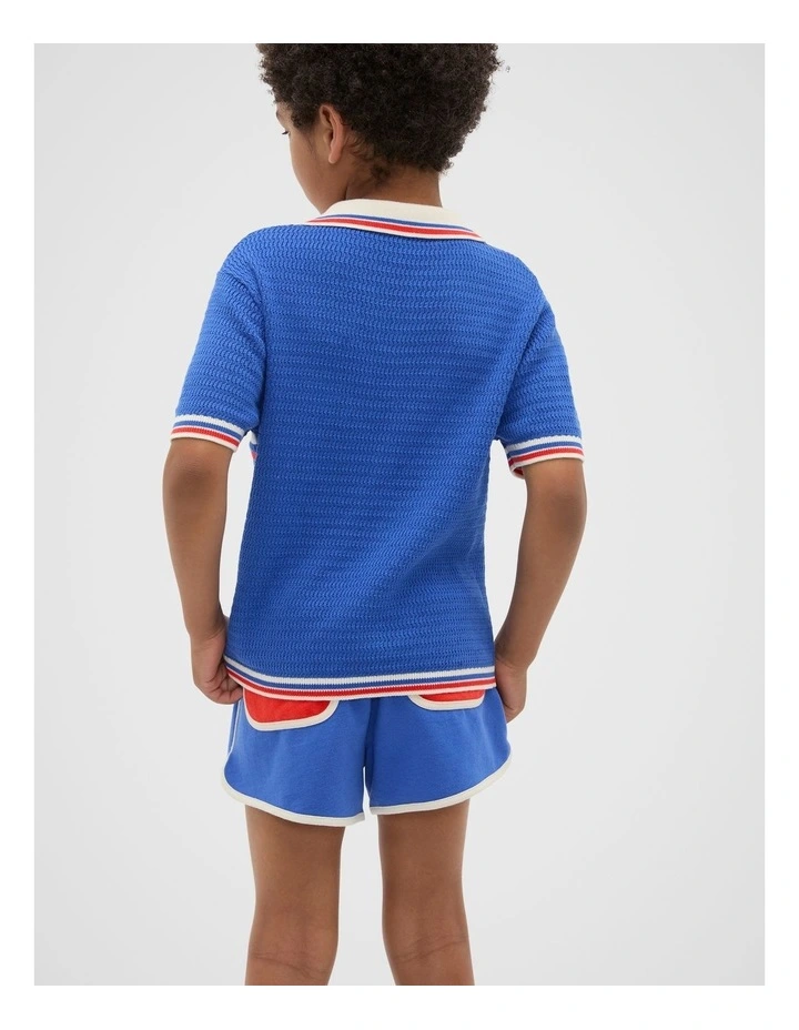 Logo Knit Polo in Azure Blue image 2