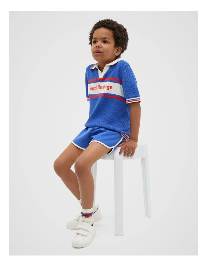 Logo Knit Polo in Azure Blue image 3