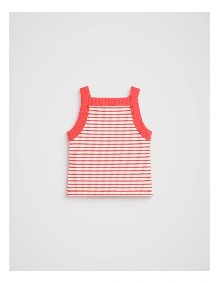 Core Logo Rib Tank in Strawberry Red image 2