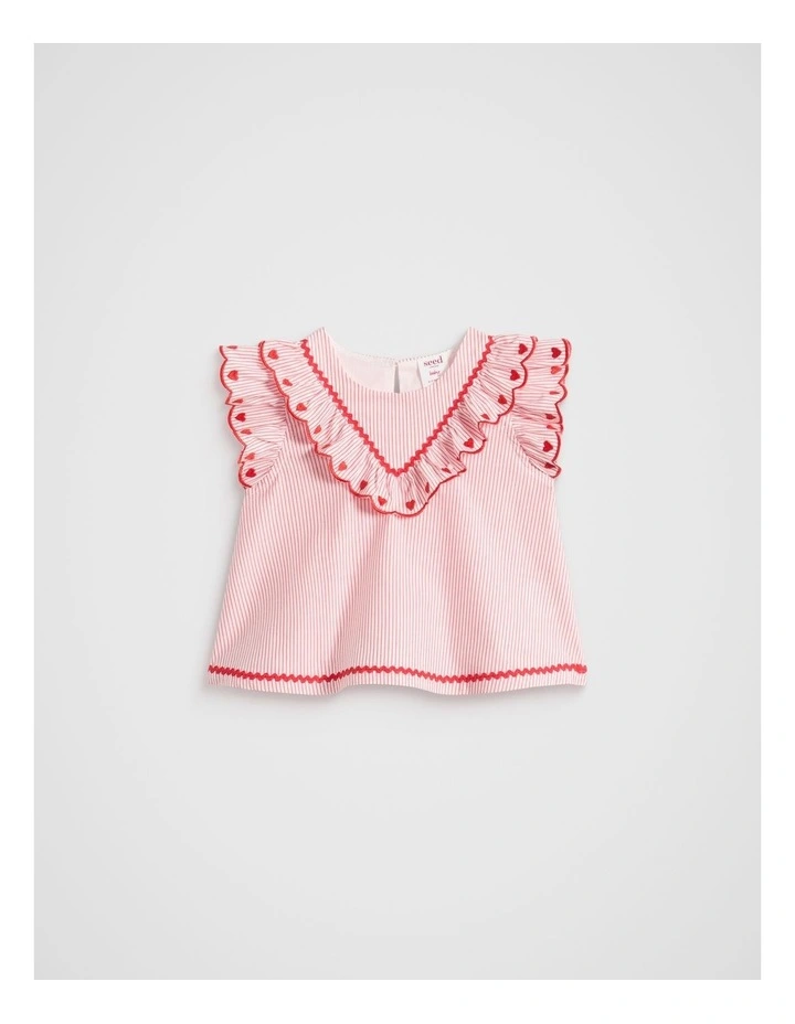 Stripe Scallop Top in Strawberry Red image 1