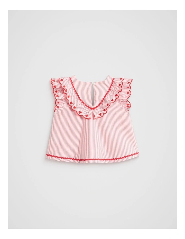 Stripe Scallop Top in Strawberry Red image 2