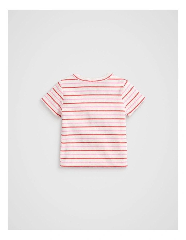 Stripe Logo Rib Tee in Candy Pink Multi image 2