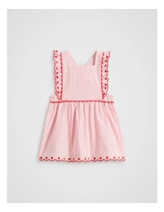 Stripe Scallop Dress in Strawberry Red