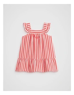 Stripe Logo Dress in Strawberry Red