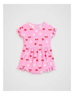 Cherry Heart Romper in Pink