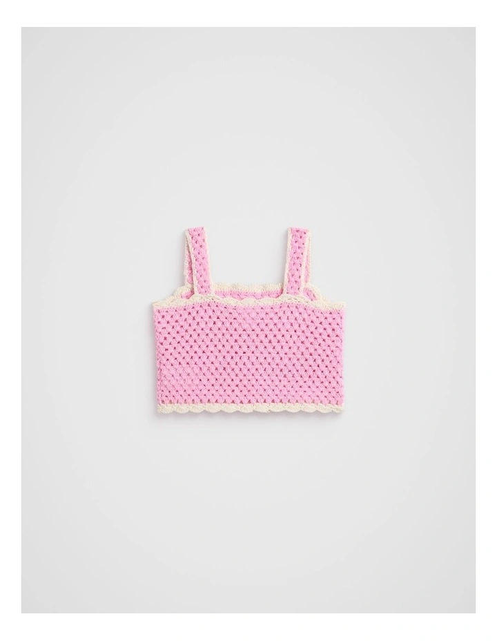 Crochet Cami in Candy Pink image 2