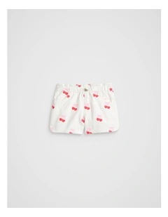 Embroidered Denim Shorts in White