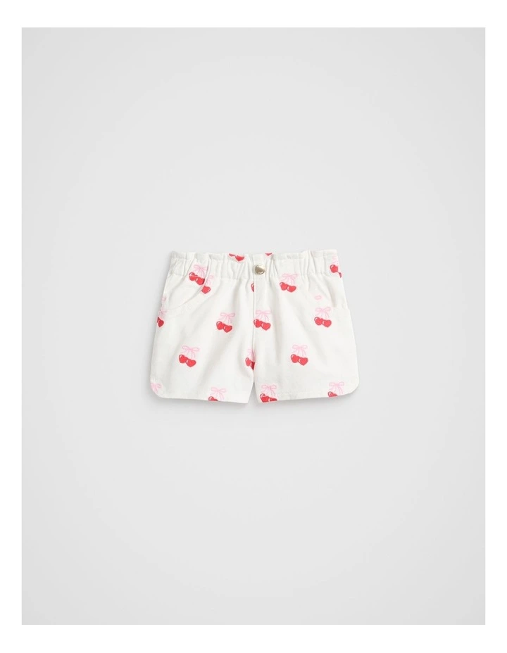 Embroidered Denim Shorts in White image 1