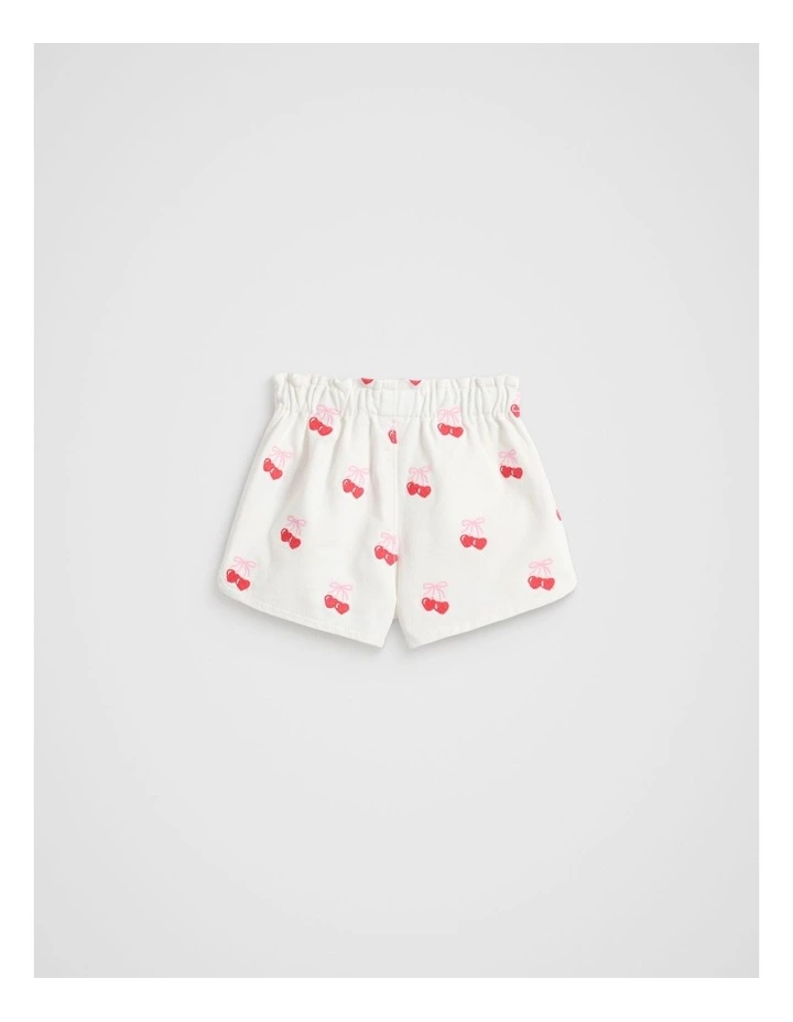 Embroidered Denim Shorts in White image 2