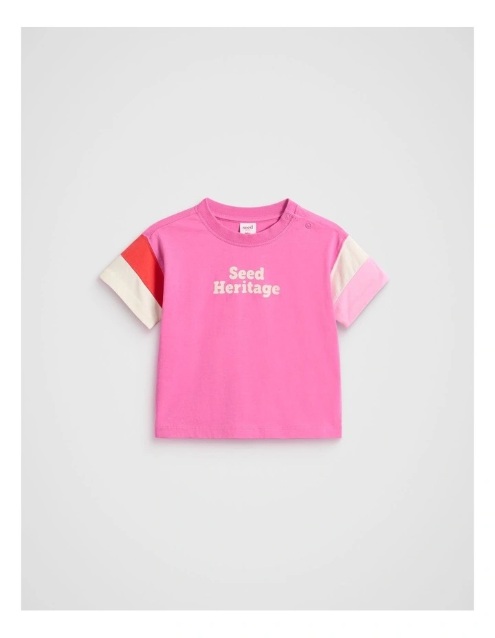 Panelled Retro Logo Tee in Wild Berry image 1