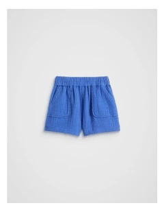Pull On Texture Short in Azure Blue