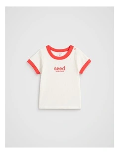 Core Rib Logo Tee in Strawberry Red