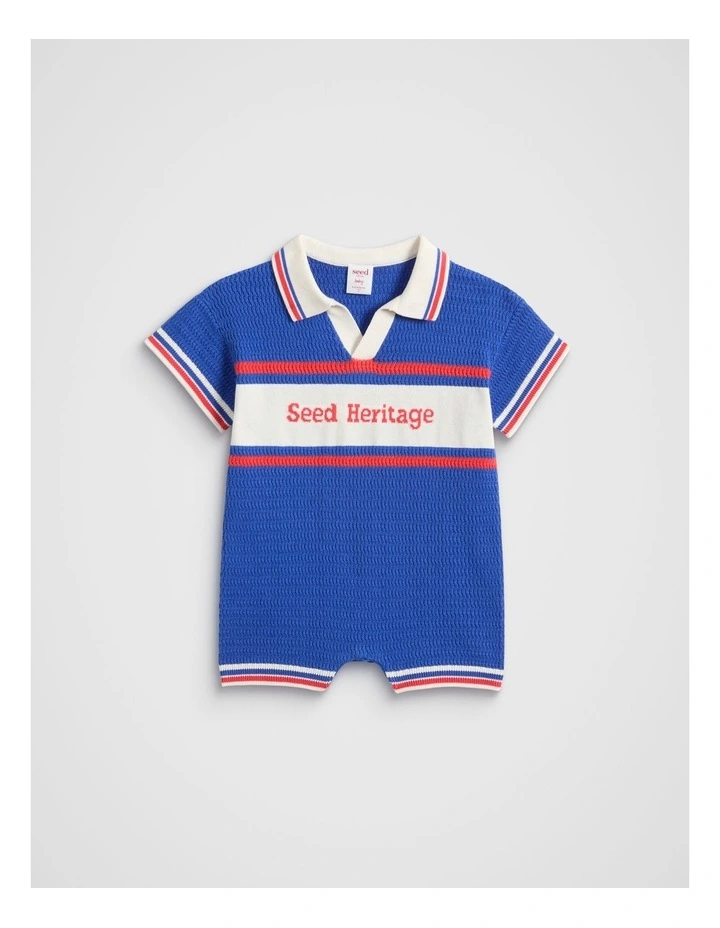 Logo Knit Romper in Azure Blue image 1