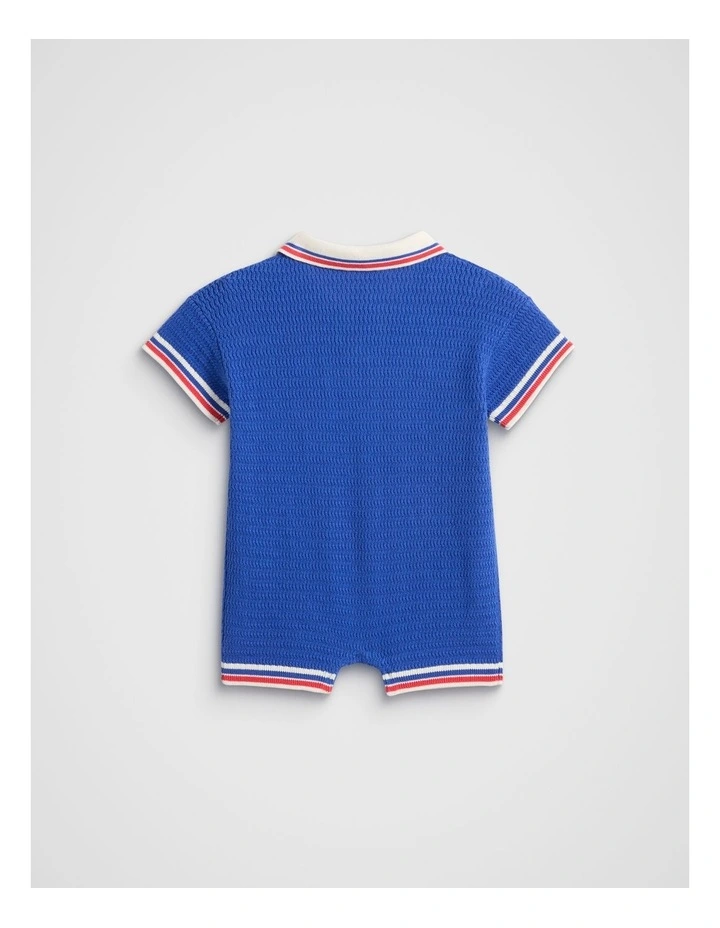 Logo Knit Romper in Azure Blue image 2
