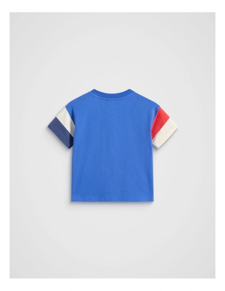 Panelled Retro Logo Tee in Azure Blue image 2