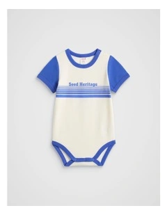 Colourblock Logo Bodysuit in Azure Blue