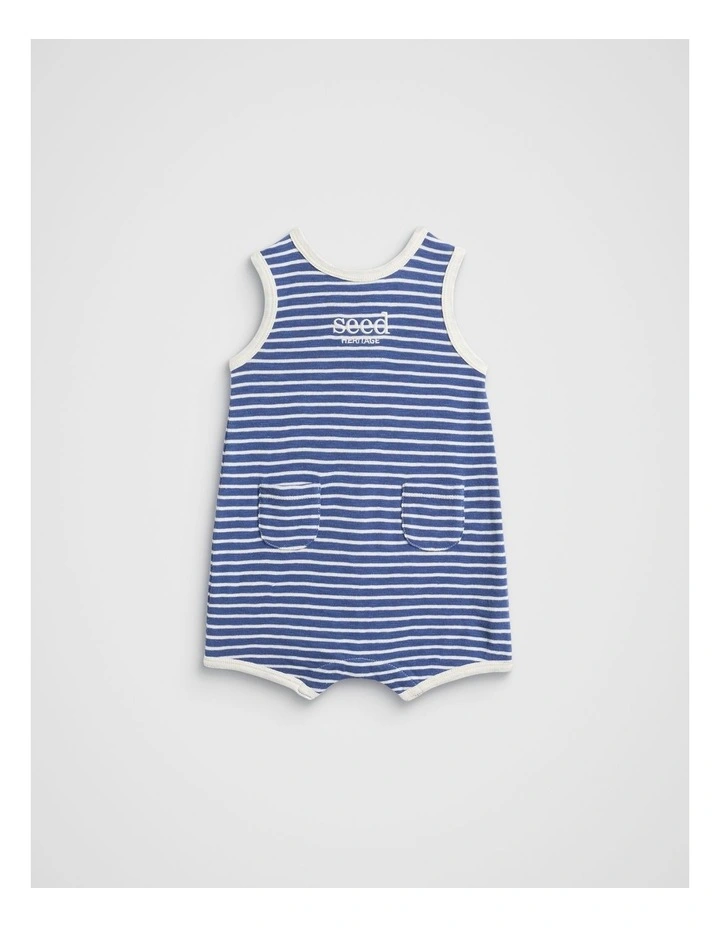 Stripe Textured Romper in Navy Stripe image 1