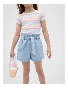 Paperbag Short in Light Wash