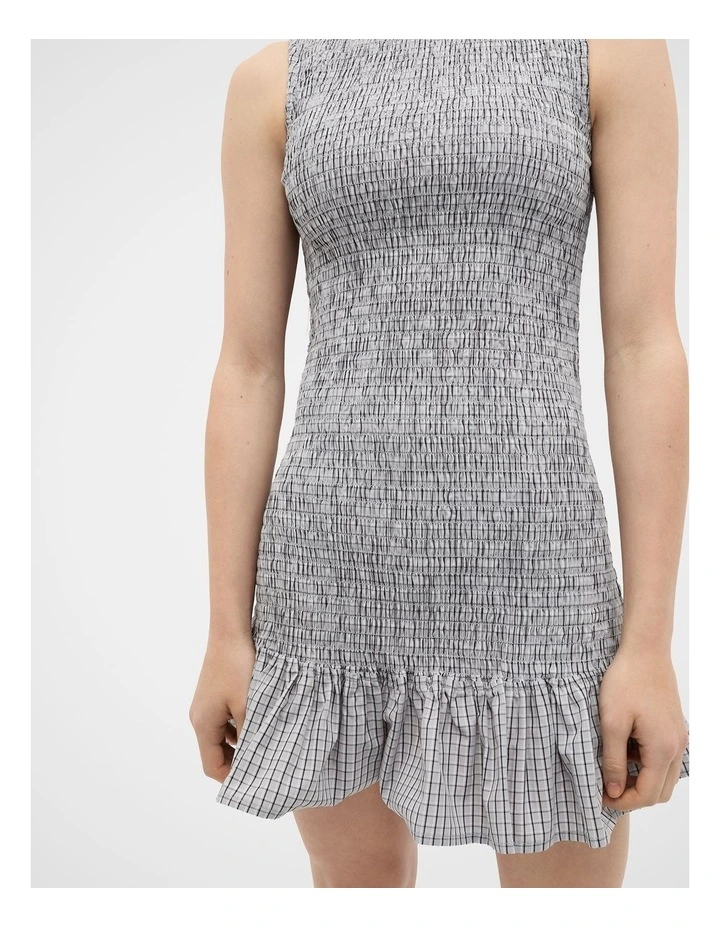 Shirred Check Dress in Grey Check image 3