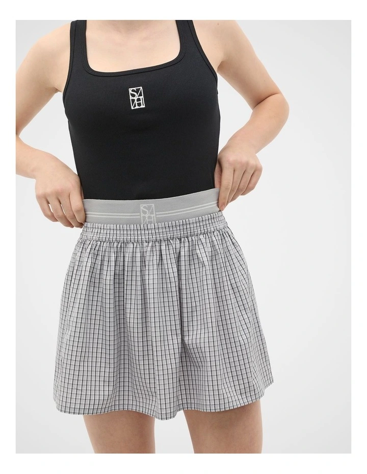 Elasticated Check Skirt in Grey Check image 1