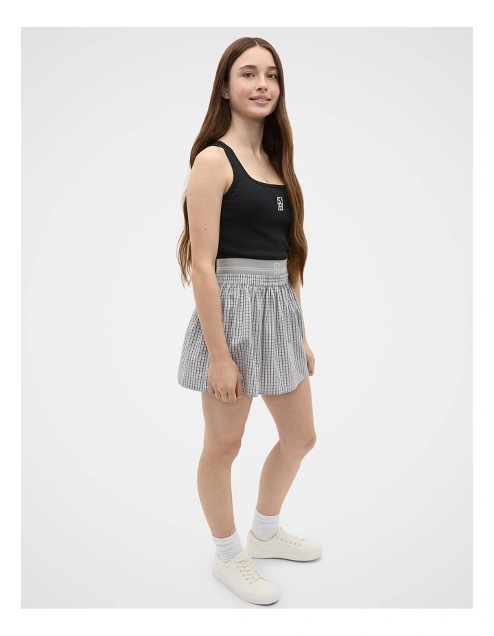 Elasticated Check Skirt in Grey Check image 3