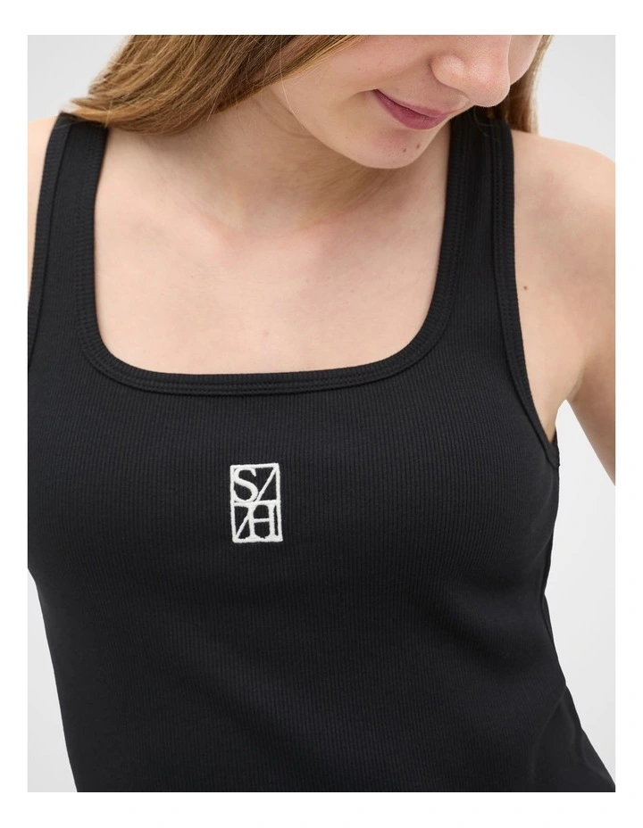 Square Neck Logo Tank in Black image 3