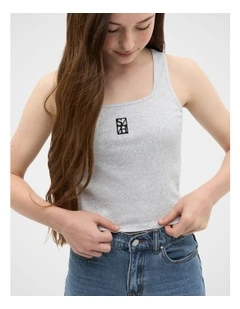 Square Neck Logo Tank in Cloud Grey Marle