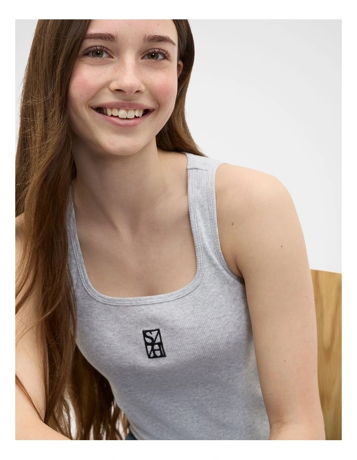 Square Neck Logo Tank in Cloud Grey Marle image 3