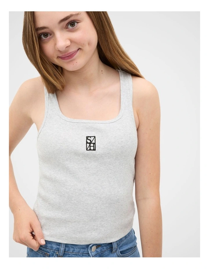 Square Neck Logo Tank in Cloud Grey Marle image 4