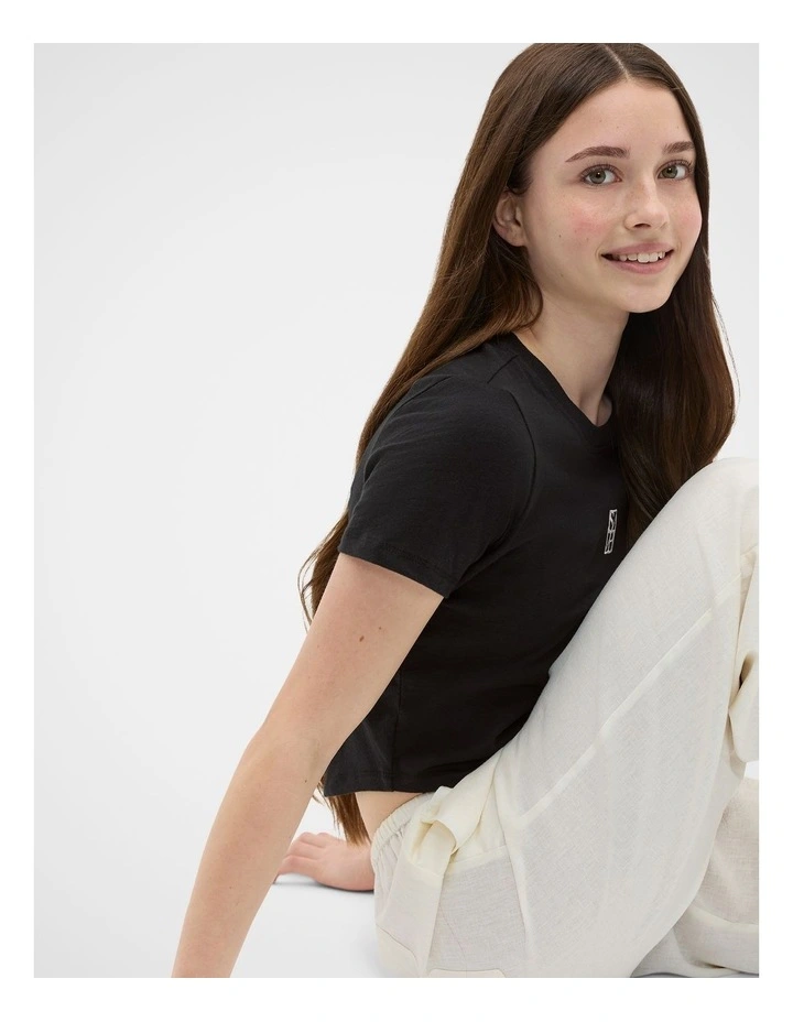 Crew Neck Logo Tee in Black image 3