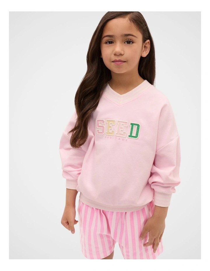 V Neck Logo Sweat in Pink Lemonade image 1